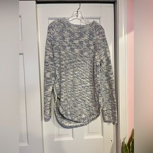 KEREN hart Scoop Neck Blue and White Tunic Style Sweater